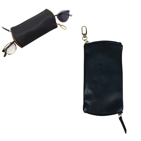 Hobo Spark Double Eyeglass Case Pebbled Black Leather Gold Hardware - Picture 1 of 6